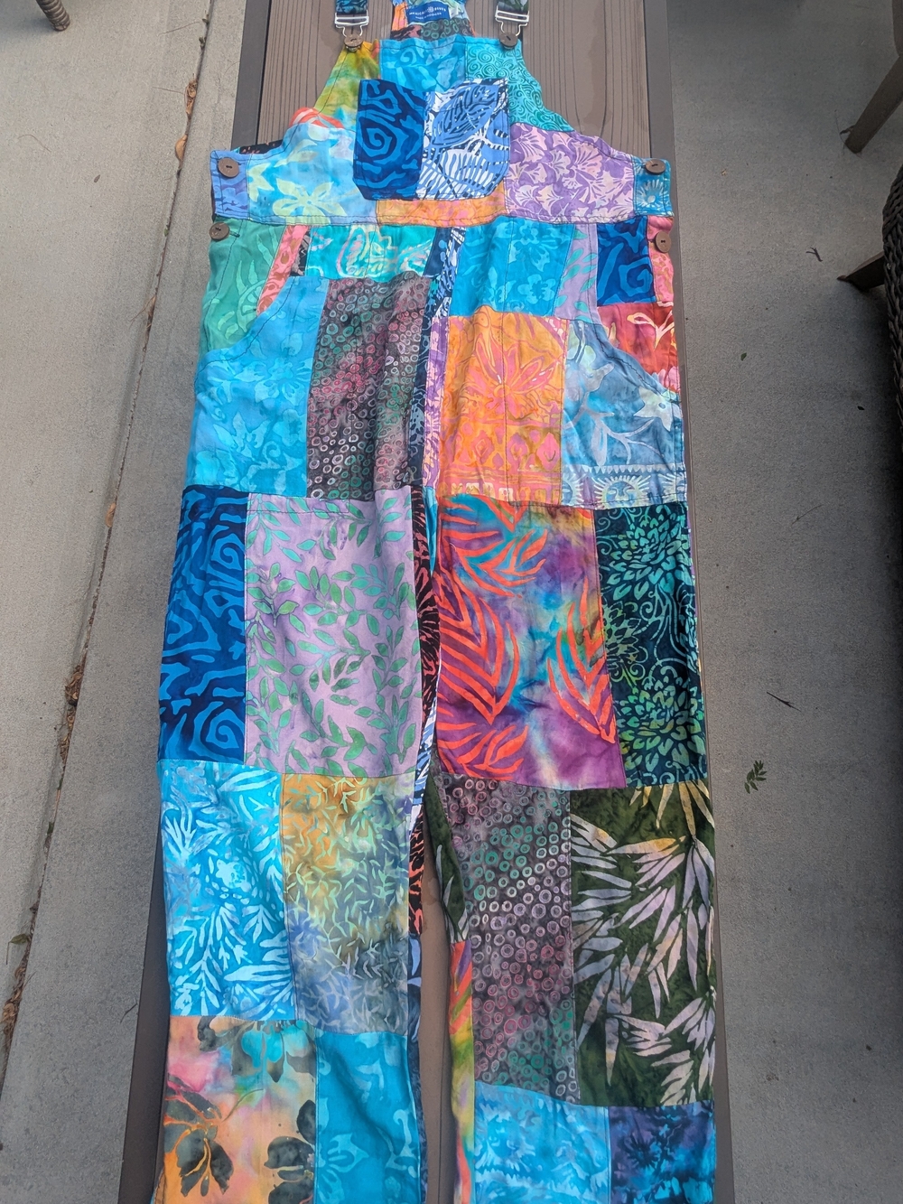 Mexicali Blues Patchwork Tie-Dye Overalls in Multicolor Blues & Teals